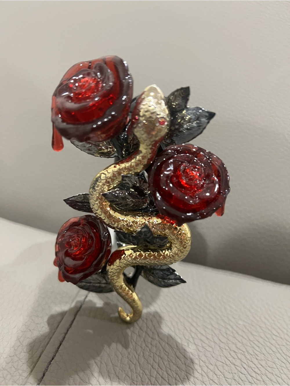 Bath And Body Works Gold Snake Wrapped Red Rose Sculpture